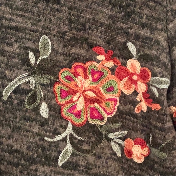 NWT Anthropologie Boho Embroidery Top Charcoal Orange Green - Picture 3 of 10